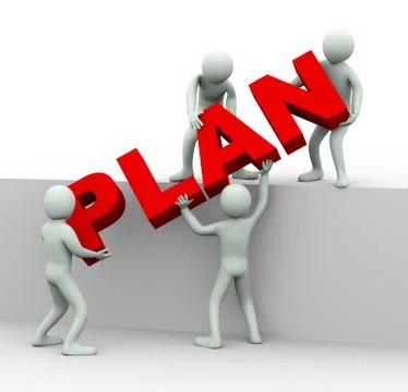 3d people working together to place word plan Stock Illustration
