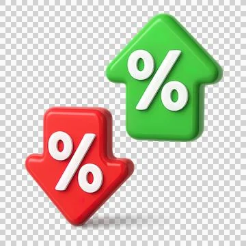 3D Percent Sign on Red Down and Green Up Arrows Icon Illustration Stock Illustration