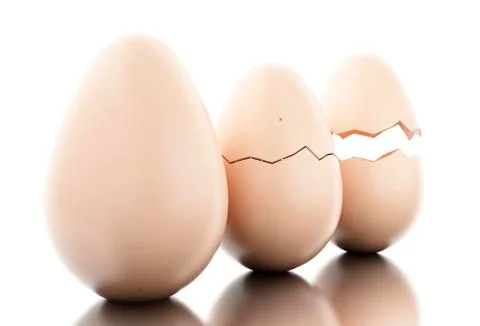 3d perfect egg, cracked egg and broken pieces of shells Stock Illustration