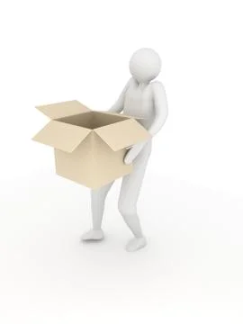 3d person with box on white background Stock Illustration