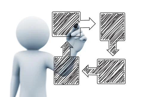 3d person drawing flow arrow chart design Illustrazione stock