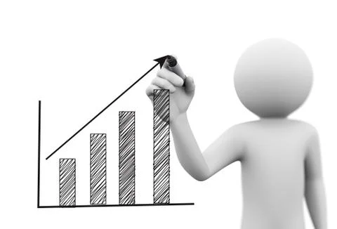 3d person drawing growth progress bar chart Stock Illustration