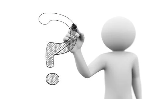 3d person drawing question mark symbol on transparent screen Stock Illustration