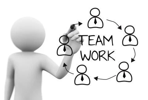 3d person drawing teamwork concept on transparent screen Stock Illustration