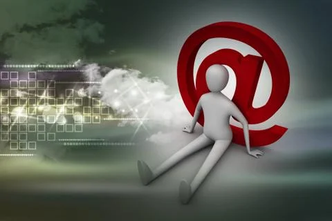 3d person with e mail symbol Stock Illustration