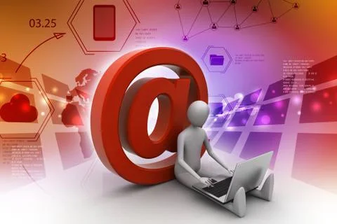 3d person with e mail symbol and laptop Stock Illustration