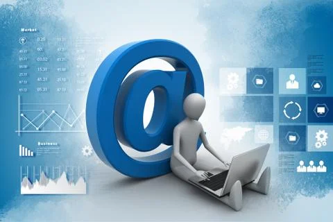 3d person with e mail symbol and laptop Stock Illustration