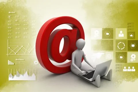 3d person with e mail symbol and laptop Illustrazione stock