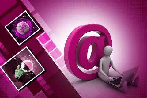 3d person with e mail symbol and laptop Stock Illustration