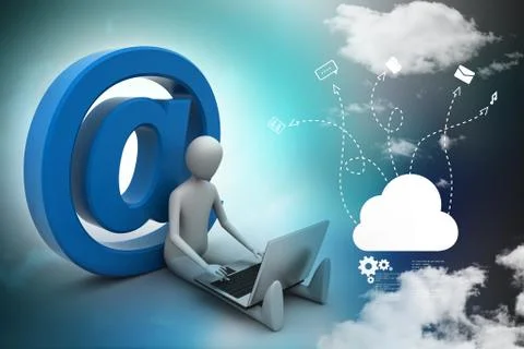 3d person with e mail symbol and laptop Stock Illustration