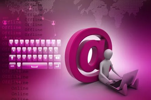 3d person with e mail symbol and laptop Stock Illustration