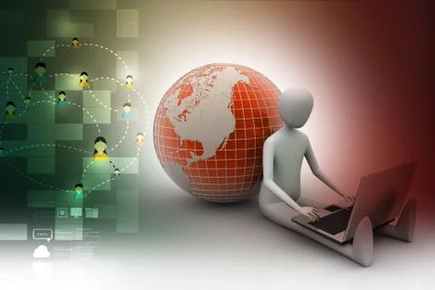 3d person with e mail symbol and laptop Illustrazione stock
