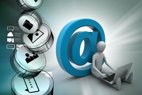 3d person with e mail symbol and laptop Stock Illustration