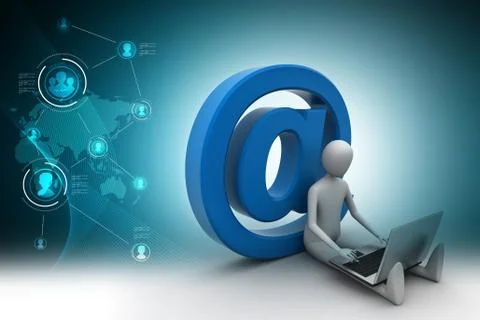 3d person with e mail symbol and laptop Stock Illustration