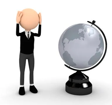3d person with globe over white Stock Illustration