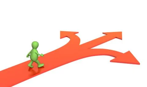 3d person, going to a fork of three roads 스톡 일러스트