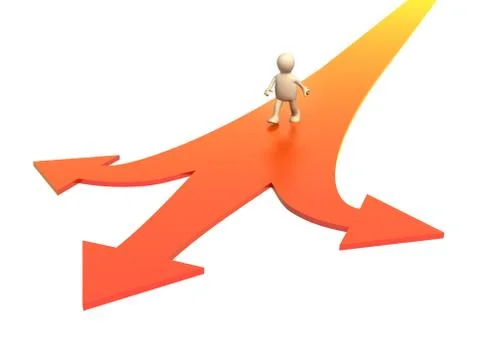 3d person, going to a fork of three roads 스톡 일러스트
