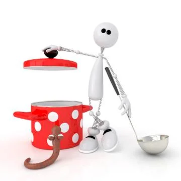 The 3d person with the pan. Stock Illustration