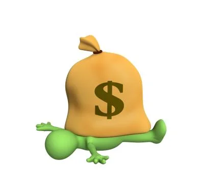 3d person - puppet, pressed down by a bag with dollars Stock Illustration