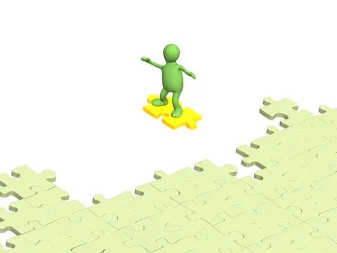 3d person puppet sliding on slice puzzle Stock Illustration
