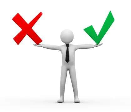 3d person with right wrong symbol Stock Illustration