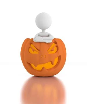 3d person stands inside a jack o lanterns and crosses arms. Stock Illustration