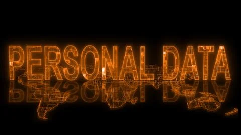 3d personal data text technology earth map glowing orange Illustrazione stock