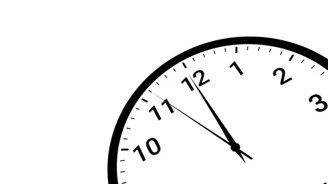 3D perspective analog clock countdown animation from 11:59 to 12:00. Video stock 329185298