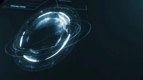 3D perspective blue digital HUD Earth Globe user interface Stock Footage 142941695