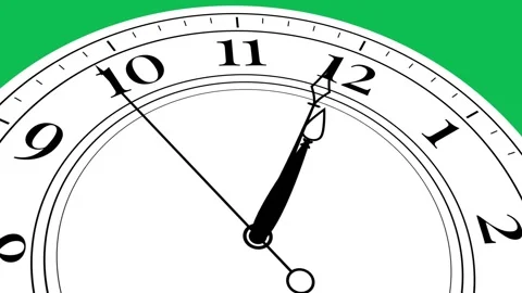 3D perspective classic analog clock countdown animation from 11:59 to 12:00. Stock Footage 345817682
