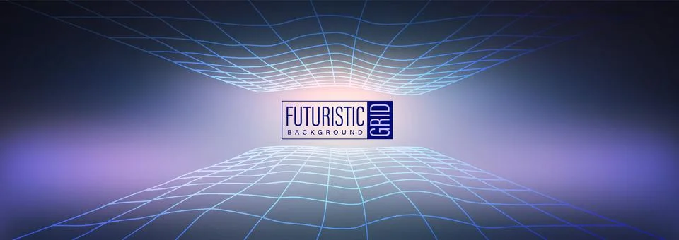 3D perspective grid background with gradient blue wireframe lines. Empty 스톡 일러스트