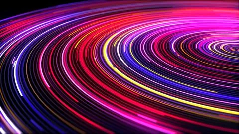 3d Perspective Half View Red Yellow Blue Circular Disk Plane Wave Dots Lines  스톡 일러스트