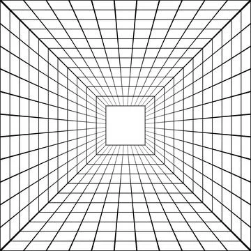 3D perspective mesh tunnel, vector perspective square mesh Illustrazione stock