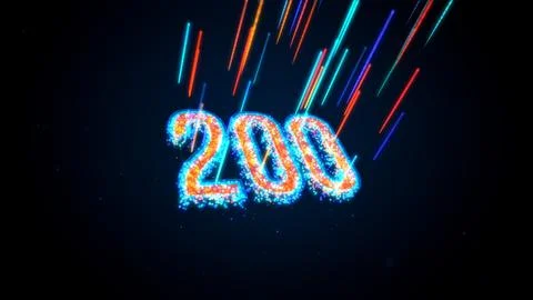 3D Perspective Number 200 Glowing Light Glitter Dust Particle Light Beam Lines Stock Illustration