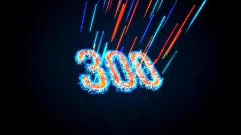 3D Perspective Number 300 Glowing Light Glitter Dust Particle Light Beam Lines Stock Illustration