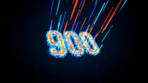 3D Perspective Number 900 Glowing Light Glitter Dust Particle Light Beam Lines Stock Illustration
