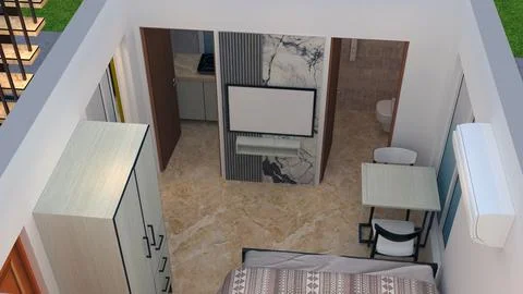 3D Perspective Render of Modern Compact Apartment Interior Stock Illustration
