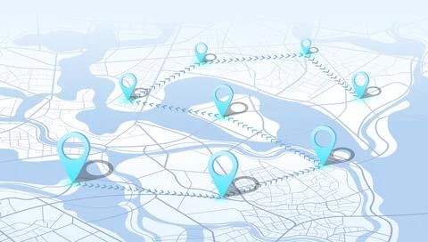 3d perspective urban map featuring logistic path between several destinations イラスト素材