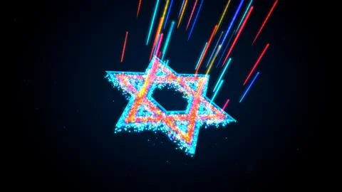 3D Perspective View Glitter Dust Particle Light Beam Lines Of Judaism Symbol Stock Illustration
