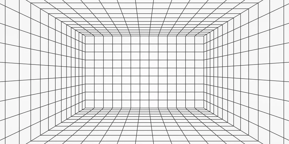 3d perspective of wireframe white room background. Empty futuristic digital Illustrazione stock