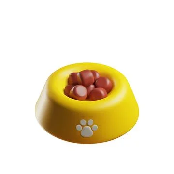 3D pet bowl with kibble vector illustration Stock Illustration