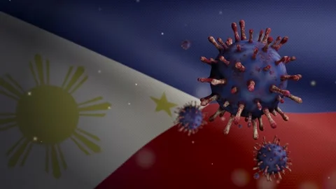 3D, Philippin flag waving with Coronavirus outbreak. Philippine Covid 19 Stock Footage 161930627