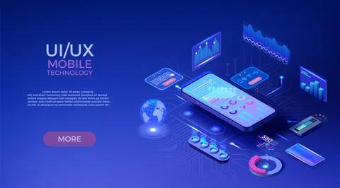 3d phone. Data technology background for statistic or analytic app, smartphone Stock Illustration