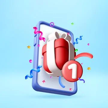 3D phone with gift box and notification number Illustrazione stock