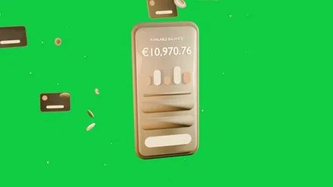 3D phone rotating on start coins orbiting UI showing €10,970 Vídeo Stock 337887671