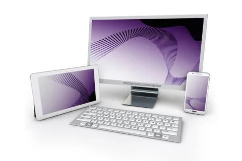 3d Phone, Tablet and PC on the white background on pink screen background Stock Illustration