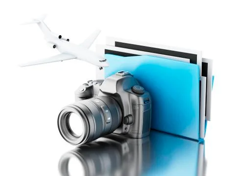3d Photo camera with folder. Photo album. 스톡 일러스트