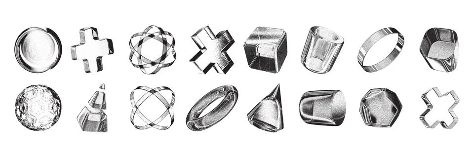 3D photocopy effect shape set, grunge object, retro futuristic abstract noise Illustrazione stock