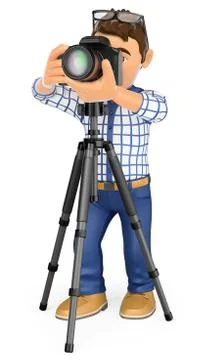 3D Photographer with camera and tripod taking a picture Stock Illustration