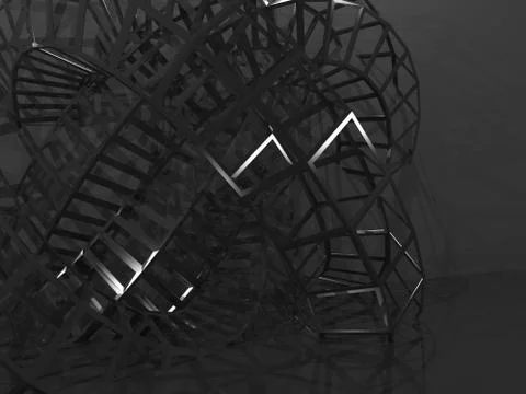 3d physical wire-frame structure in dark room Stock Illustration
